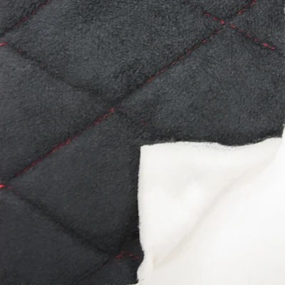 Алькантара стеганая черная Ромб с красной строчкой