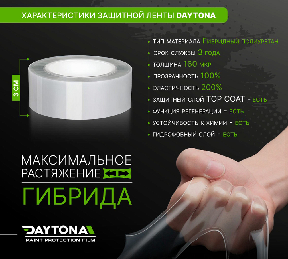 Защитная лента гибридный полиуретан DAYTONA PPF H300 ширина 3см (длина 15 м)
